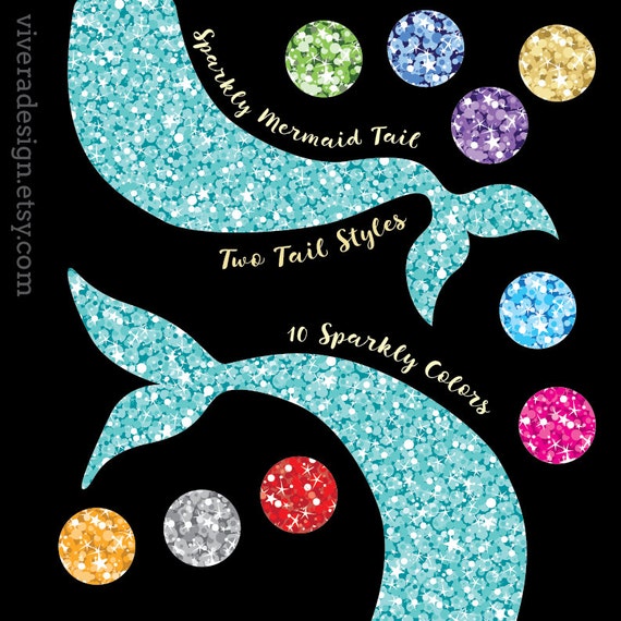 Glam Sparkly Mermaid Tail Clip Art Two Styles 10 by  