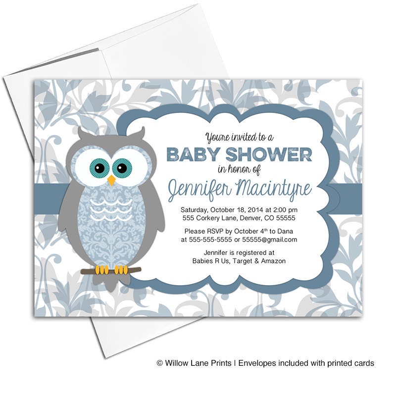 Printable baby shower invitations for a boy owl baby shower