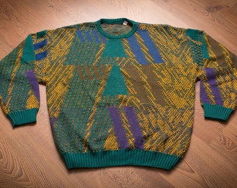 Pronto Uomo Crewneck Sweater, Italy, Super Ugly Color Combo, Vintage 90s