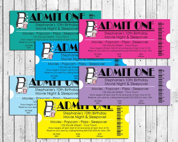 MOVIE SLEEPOVER Birthday Party Ticket Printable by JandSGraphics