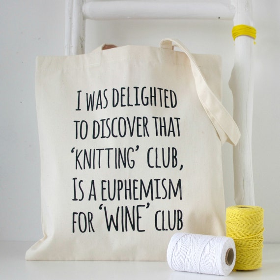 Knitting Club funny knitting project bag tote