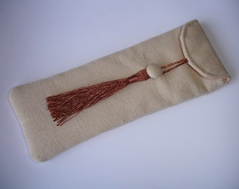 Etui stylos en lin couleur sable