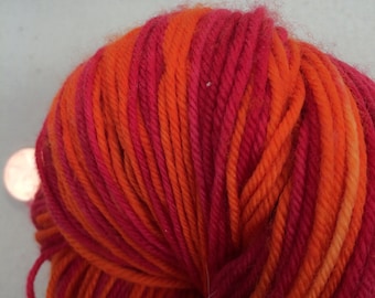 Red and Orange Self Striping Sock Yarn Superwash Merino Sport Weight