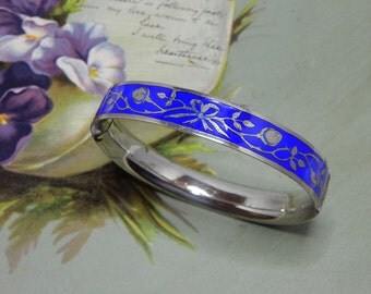 Sterling Silver & Blue Enamel Hinged Bangle Bracelet NAZ25