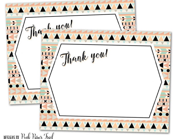 Tribal Party Thank You Card, Instant Download, Print Your Own