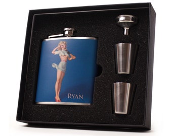 Personalized Flask // Vintage Salute Pin Up Girl Flask