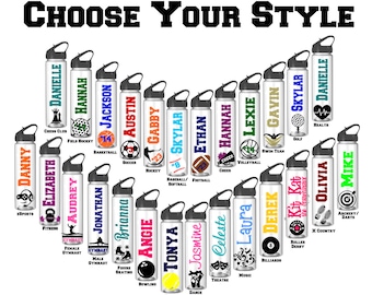 Personalized Water Bottles, Sports Water Bottle, Basketball, Football, Soccer, Volleyball, Cheer, Hockey, Softball, Baseball, Swim, Team