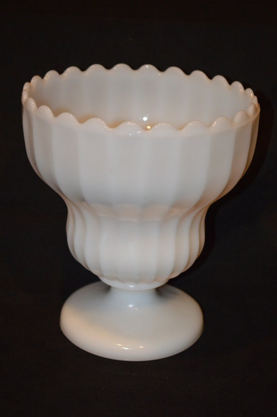 Milk Glass Ribbed Pedestal UrnPlanterVase