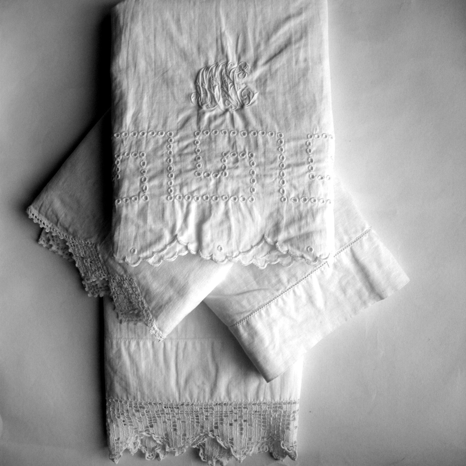 Vintage French Bed Linen Set of 4 French Pillowcases