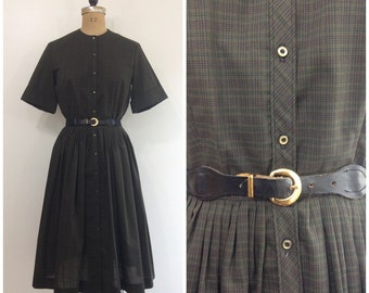 Vintage 1950s 1960s Barnsville USA Plaid Dress 50s 60s Cotton Shirtwaist
