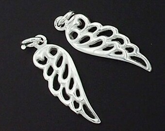 2 of 925 Sterling Silver Angel Wing Charms 7x20mm. Polish Finished. :th2107