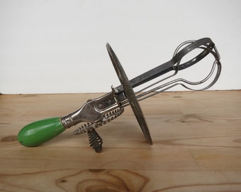 Antique Egg Beater Made by A&J - Hand Crank With Spatter Guard