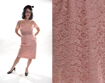 Vintage 1950s Pink Lace Dress - Blush Bridesmaid - Wedding Bridal Fashions