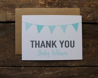 Custom Baby Shower Thank You Cards // Baby Shower // Aqua Shower // Aqua Personalized Thank you Note Set
