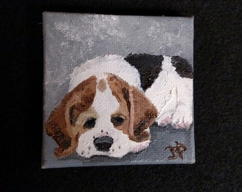 Miniature Beagle Dog Portrait - Small Canvas Art - Magnet
