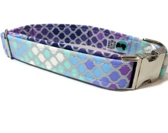 Dog Collar | Mermaid Scales in Purple Dog Collar | Your choice of metal buckle or plastic buckle | Ombre Dog Collar | Girl Dog Collar