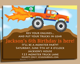 Monster Truck Invitation Printable or Printed with FREE SHIPPING - Dirt Crusher Collection