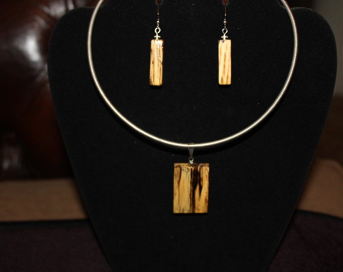 Spalted Oak Jewelry Set Earrings and Pendant/Slide/Necklace