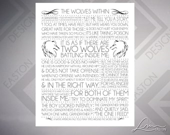Wolves Within: A Native American Tale of Two Wolves Print - 2 VERSIONS - 8x10, 11x14, 16x20, 20x24, 24x30