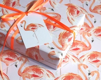 Flamingo Eco Wrapping Paper - blank inside - beautifully illustrated gifts - eco friendly stationery - greetings cards - made in the UK