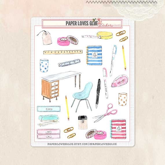 28 Watercolor Craft Supplies Stickers Planner by paperlovesglue