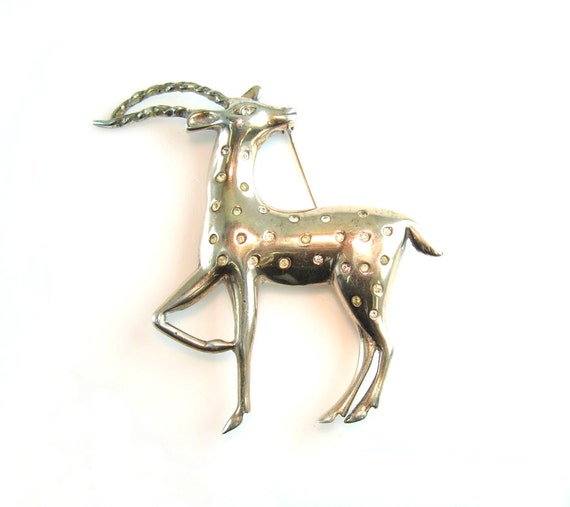 Gazelle Brooch. Exotic Animal Figural. Sterling by bohemiantrading