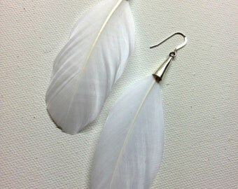 White Feather Earring with Silver Cap