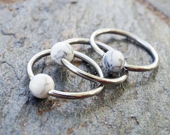 16 Gauge CBR Cartilage Hoop Earring White Turquoise Stone Tragus Hoop Helix Conch