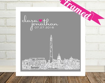 Unique Wedding Gift Personalized Wedding Art FRAMED City Skyline Poster Any City Worldwide Unique Wedding Memento Engagement Gift for Couple