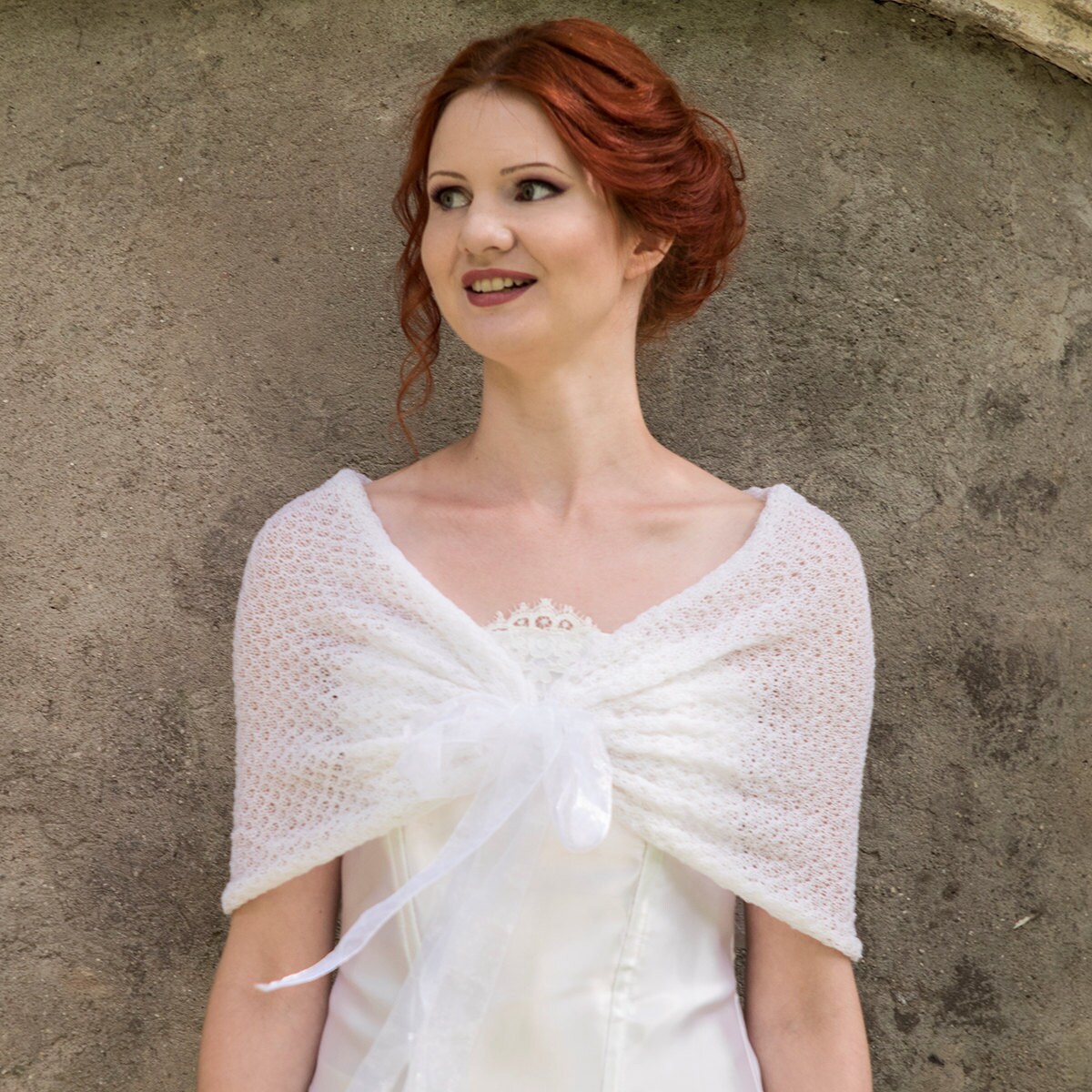 White bridal shawl Ivory shawl Cashmere Knit lace shoulder