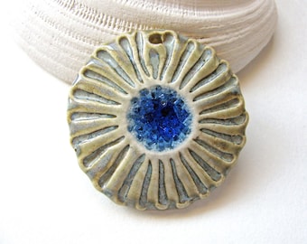 Sky Blue Sea Flower Pendant Stoneware Clay