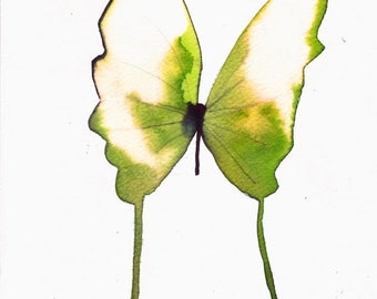 white gold, yellow and green butterfly 8 X 10" original watercolour painting