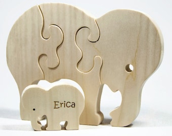 Wooden Animal Puzzle, Elephant Puzzle, Children's Puzzle, Personalized Wooden Puzzle, Children's Toy, Baby Shower Gift, Baptism Gift