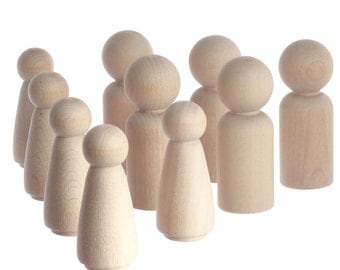 Five 6cm peg doll boys and five 5.1cm girls - unpainted solid wooden peg people perfect for making decorations, toys, cake toppers