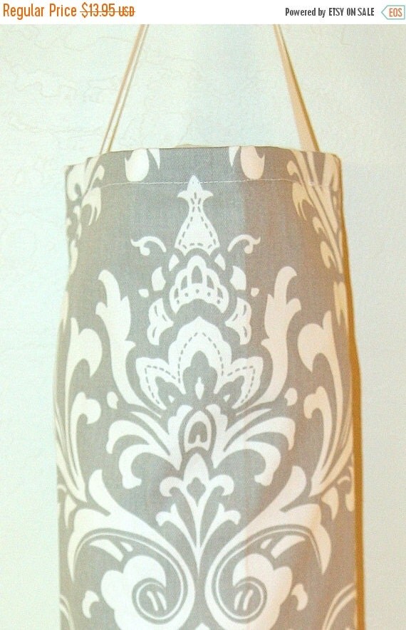 SALE Plastic Bag Holder Grey Damask Ozborne Kitchen Grocery Bag Storage