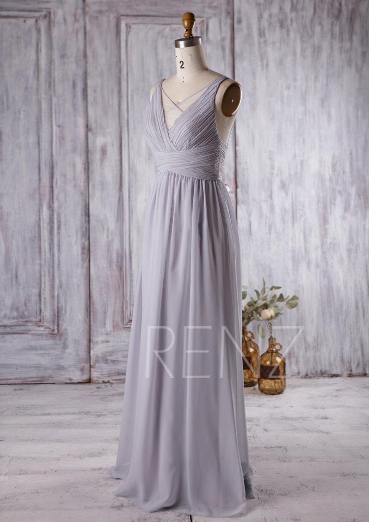 2016 Light Grey Bridesmaid Dress Long V Neck Wedding by RenzRags