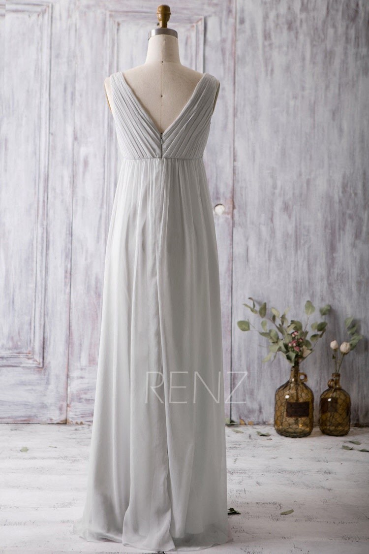 2016 Light Grey Bridesmaid Dress with Gold Lace V Neck by RenzRags