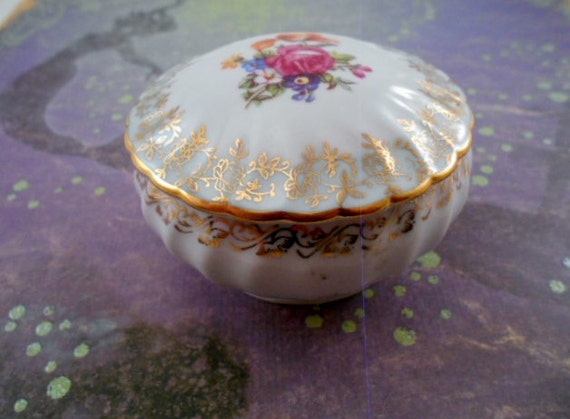 Dresden Germany China Trinket Box-germany-gold Trim With