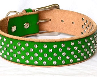 SALE: Kelly Green Leather Dog Collar, XL Dog Collar, Custom Leather Dog Collar, Full Grain Leather Dog Collar, Size Large to XXL.