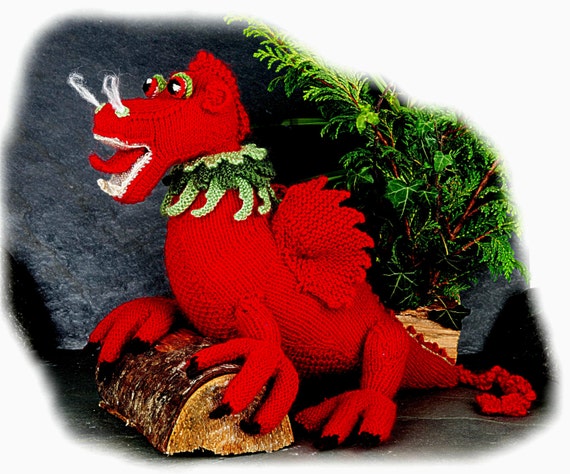 LLEWELLYN GOCH Welsh Dragon toy knitting by OldToyKnittingShop