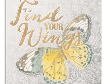 iCanvas Textile Floral Butterfly II Gallery Wrapped Canvas Art Print by All That Glitters