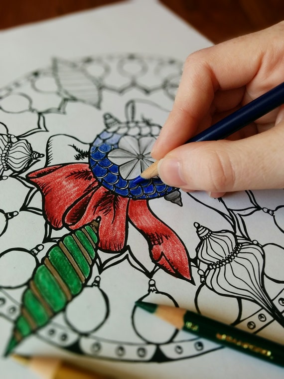 Christmas Ornaments Mandala Coloring Page Instant PDF