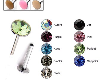 316L Surgical Steel Labret Style Nose Stud Push Pin 1.5mm Swarovski Gem