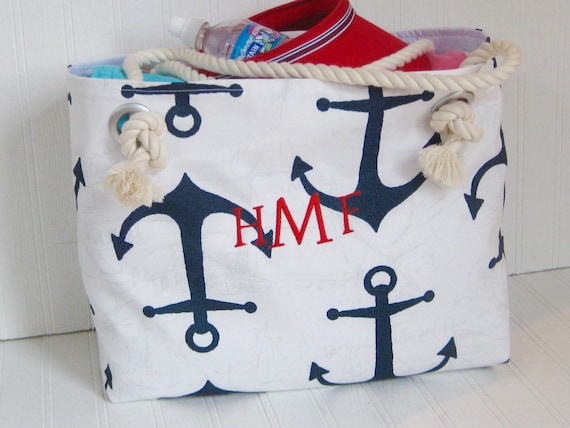 Personalized Beach Bag Anchors Women's Gift by maggieanns on Etsy