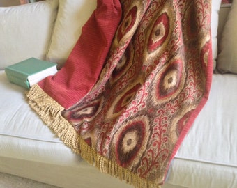 Tribal Throw Blanket Rust Brown Ikat, Moroccan Wedding, Eye of the Tiger Ovals, African Tapestry, Ethnic Throws, Chenille Quilts