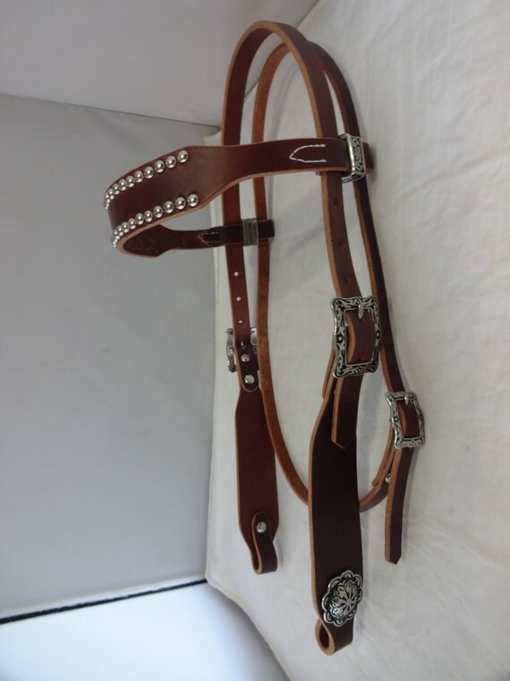 West Coast Tack Harness Leather Headstall Spotted Buckaroo