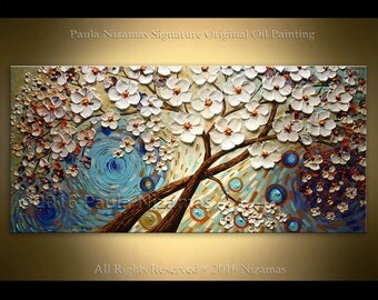 Painting A Touch of Crystal - Peaceful original Oil Palette Knife texture Modern style, luxury looks, thick layers, Paula Nizamas