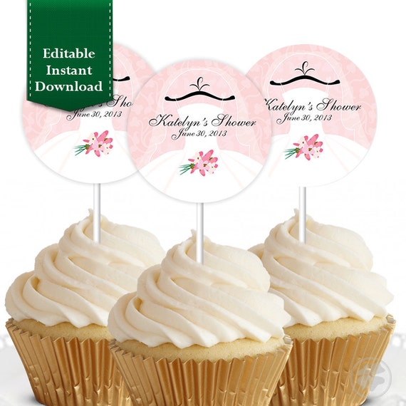 EDITABLE Instant Download - Bridal Shower / Wedding Shower Cupcake Topper, Custom Cupcake Toppers, Personalized Cupcake Topper Il_570xn