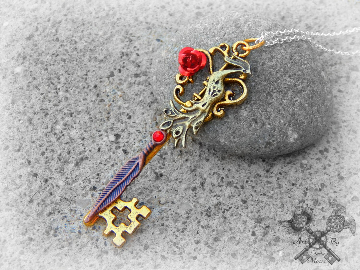 Phoenix Necklace / Skeleton Key Necklace / Harry Potter Gifts