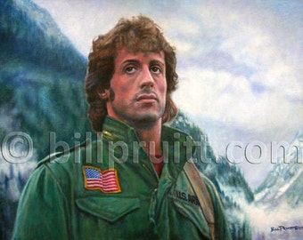 Sylvester Stallone Rambo First Blood art print 12x16 signed and dated Bill Pruitt
